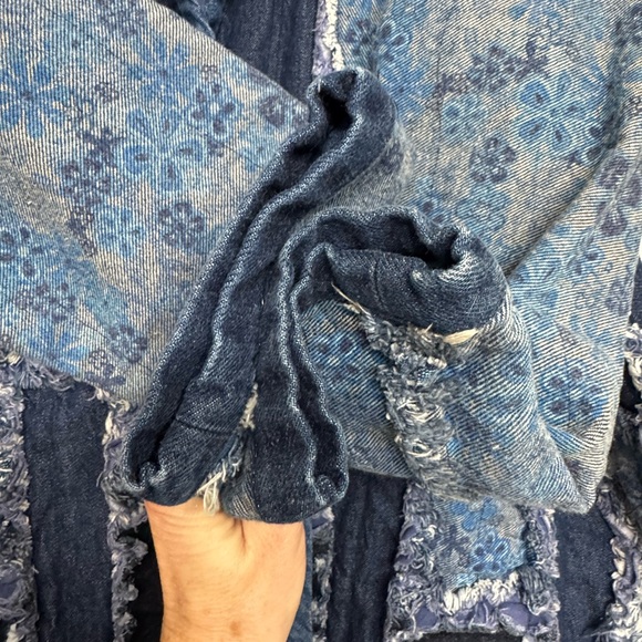 Patchwork Denim Jacket Indigo Floral Quilted Artwear - Picture 5 of 9